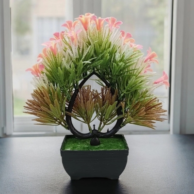 Picture of Red Heart‑Shaped Bonsai Artificial Plant with Plastic Vase-Red