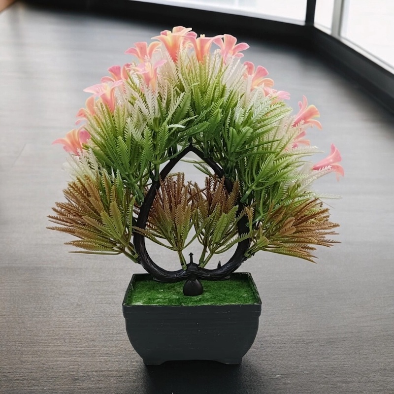 Picture of Red Heart‑Shaped Bonsai Artificial Plant with Plastic Vase-Red