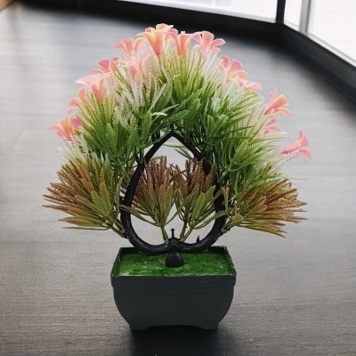 Picture of Red Heart‑Shaped Bonsai Artificial Plant with Plastic Vase-Red