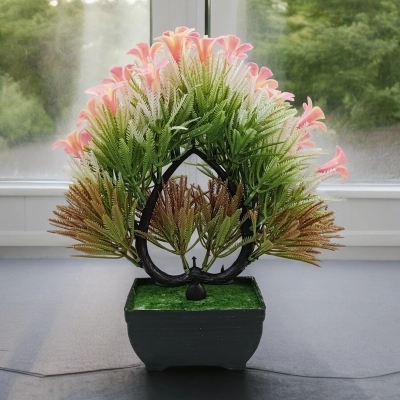 Picture of Red Heart‑Shaped Bonsai Artificial Plant with Plastic Vase-Red