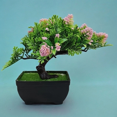 Picture of Table Decorations - Artificial Plant and Pink Flower in Plastic Vase for Office-Multicolor