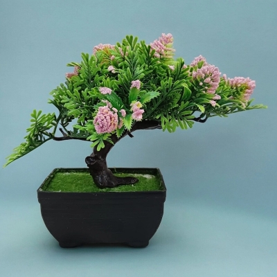 Picture of Table Decorations - Artificial Plant and Pink Flower in Plastic Vase for Office-Multicolor