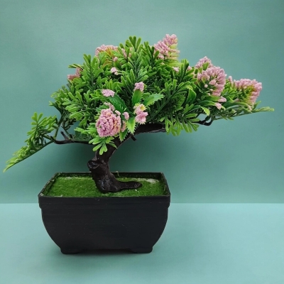 Picture of Table Decorations - Artificial Plant and Pink Flower in Plastic Vase for Office-Multicolor