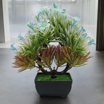 Picture of Blue Heart‑Shaped Bonsai Artificial Plant with Plastic Vase-Blue