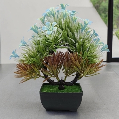 Picture of Blue Heart‑Shaped Bonsai Artificial Plant with Plastic Vase-Blue