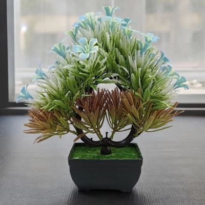 Picture of Blue Heart‑Shaped Bonsai Artificial Plant with Plastic Vase-Blue