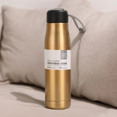Picture of Golden 600ml Outdoor Sports Riding Cup, 1 pcs Vacuum Water Bottle, 304 Stainless Steel Tumbler with Rope-Gold