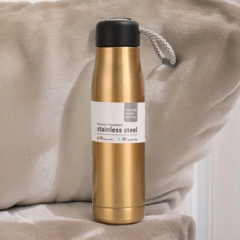 Picture of Golden 600ml Outdoor Sports Riding Cup, 1 pcs Vacuum Water Bottle, 304 Stainless Steel Tumbler with Rope-Gold