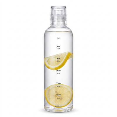 Picture of Glass Water Bottle, 500ml, Large Capacity with Time Marker Cover, Transparent Simple Cup-Clear