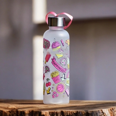 Picture of Kids' 8.5 Inch School Water Bottle, Printed Body, Food-Grade Plastic Build-Multicolor