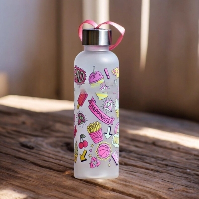 Picture of Kids' 8.5 Inch School Water Bottle, Printed Body, Food-Grade Plastic Build-Multicolor