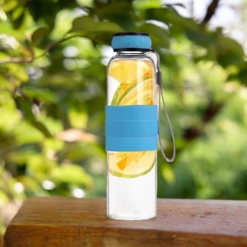 Picture of Glass Water Bottle, Multicolor, Portable Rope, 550ml Capacity, Travel Outdoor Drink Cup-Clear