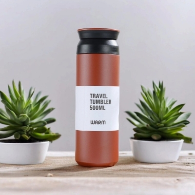 Picture of Portable Thermal Bottle for Outdoor Camping, Hiking, Driving, and Drinking - Red 1pc 500ml Stainless Steel Vacuum Flask with Leakproof Lid-Red