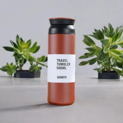 Picture of Portable Thermal Bottle for Outdoor Camping, Hiking, Driving, and Drinking - Red 1pc 500ml Stainless Steel Vacuum Flask with Leakproof Lid-Red