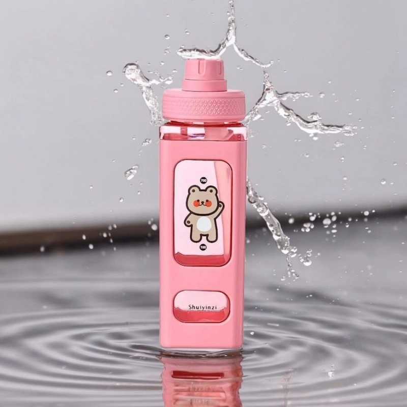 Picture of Durable 700 ml Pink Creative Square Eco-Friendly Sports Water Bottle, Drinking Bottle-Pink