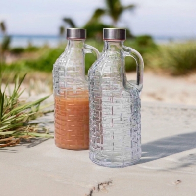 Picture of Clear Glass Milk Bottles with Handle and Airtight Cap, 1 Liter, Set of 1 pcs, Transparent-Clear