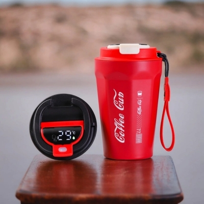 Picture of Coffee Mug Travel Insulated Vacuum Stainless Steel Coffee Cup Travel with Thermometer, Red 400ml, 1 pcs Coffee Cup Travel-Red