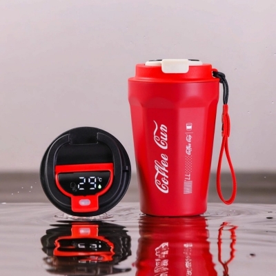 Picture of Coffee Mug Travel Insulated Vacuum Stainless Steel Coffee Cup Travel with Thermometer, Red 400ml, 1 pcs Coffee Cup Travel-Red