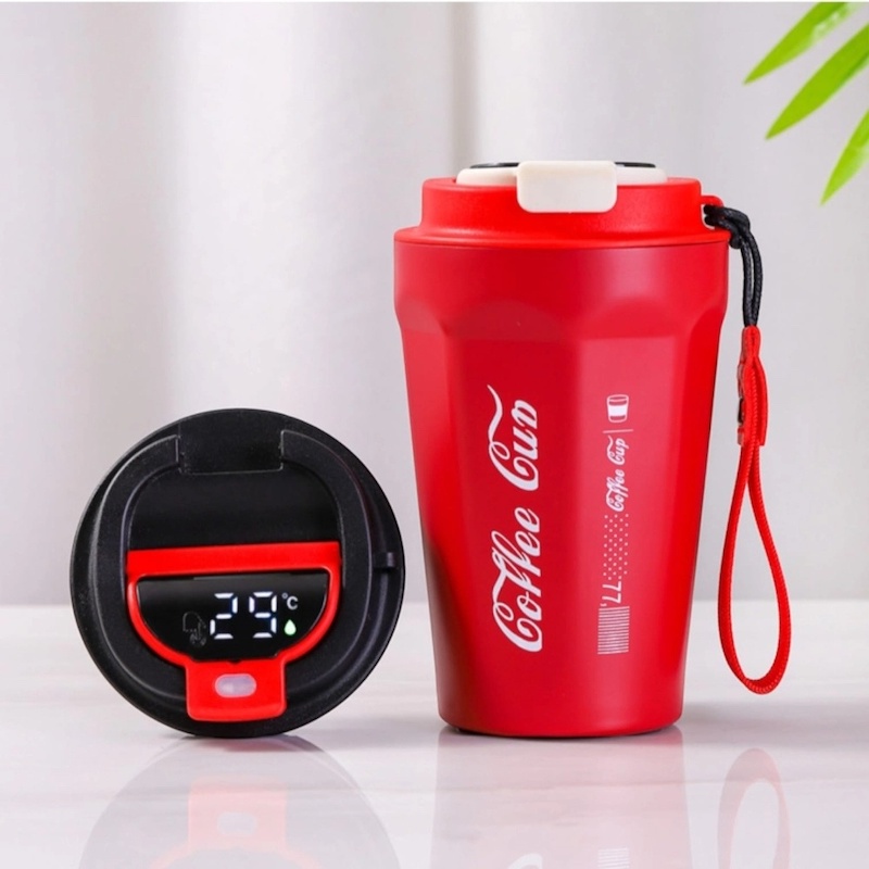 Picture of Coffee Mug Travel Insulated Vacuum Stainless Steel Coffee Cup Travel with Thermometer, Red 400ml, 1 pcs Coffee Cup Travel-Red