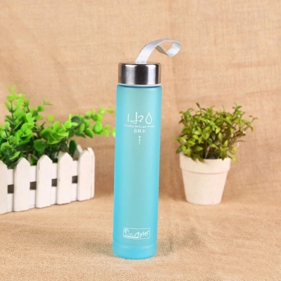 Picture of Multicolor H2O Logo Frosted Water Bottle, Transparent Plastic Cup, Sports Lovers Cup with Stick Rope-Multicolor