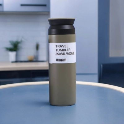 Picture of 1pc 500ml Stainless Steel Vacuum Flask with Leakproof Lid - Grey Insulated Cup for Heat and Cold Retention, Ideal for Outdoor Activities-Green