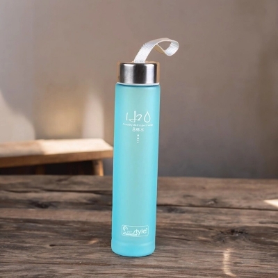 Picture of Sports Lovers Cup, H2O Logo Frosted Transparent Water Bottle, Plastic Cup with Rope, Flower Design-Multicolor