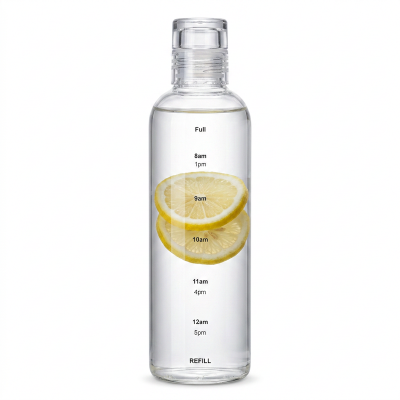 Picture of Transparent Milk Juice Glass Water Bottle, Large Capacity 500ml with Time Marker Cover-Clear