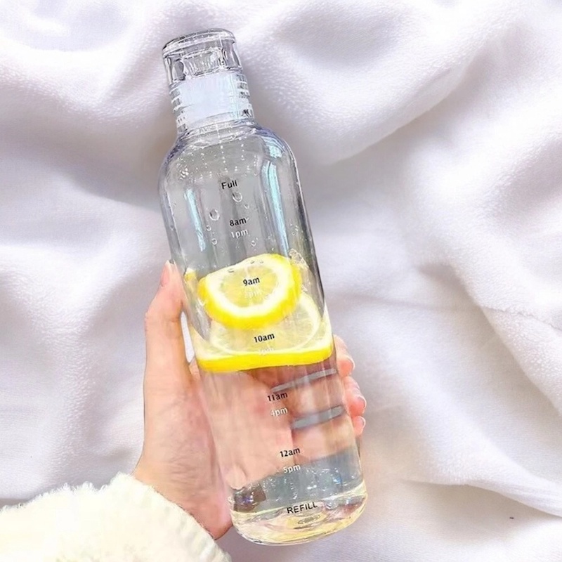 Picture of Transparent Milk Juice Glass Water Bottle, Large Capacity 500ml with Time Marker Cover-Clear