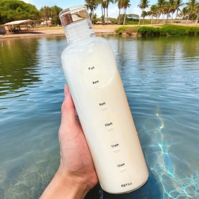 Picture of Glass Water Cup with Time Scale, 500ML Transparent Small Mouth Drinking Bottle-Clear