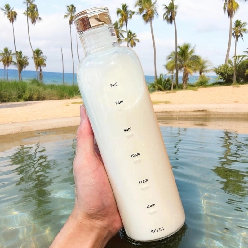 Picture of 500ML Time Scale Glass Water Cup, Transparent Drinking Bottle with Small Mouth-Clear