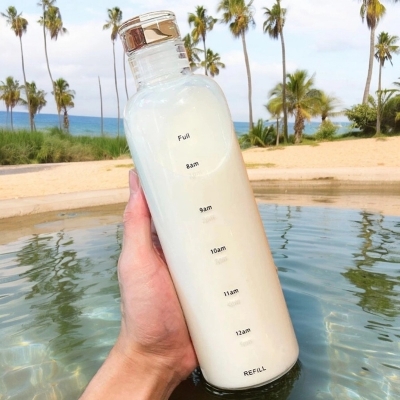Picture of 500ML Time Scale Glass Water Cup, Transparent Drinking Bottle with Small Mouth-Clear