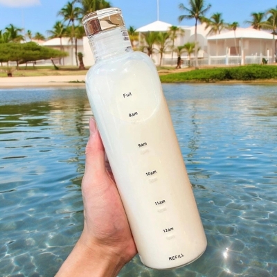 Picture of 500ML Time Scale Glass Water Cup, Transparent Drinking Bottle with Small Mouth-Clear