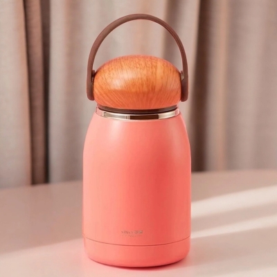 Picture of 304 Stainless Steel Travel Mug, Pink Insulated Coffee Cup, 300ml Water Thermos-Pink
