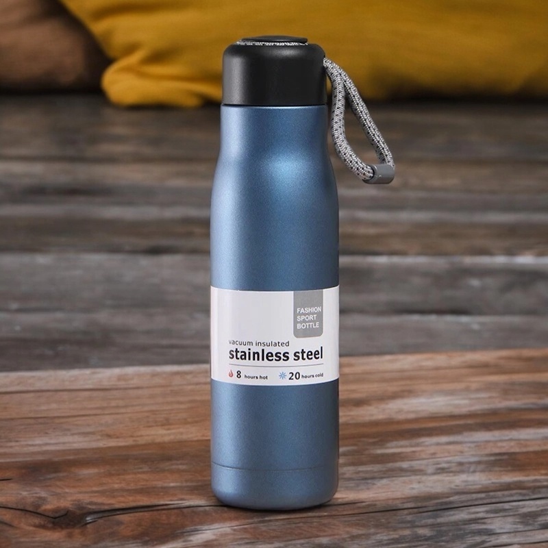 Picture of 600ml Blue Thermal Water Bottle, Outdoor Sports Riding Cup, 304 Tumbler with Lifting Rope-Blue