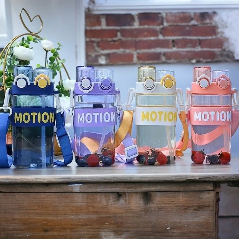 Picture of Cute Designer Motion Water Bottle, Multicolor Plastic Plain, Double Drinking Mouth, Large Portable-Multicolor