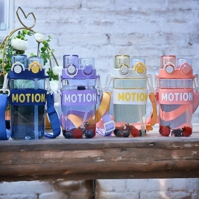Picture of Cute Designer Motion Water Bottle, Multicolor Plastic Plain, Double Drinking Mouth, Large Portable-Multicolor