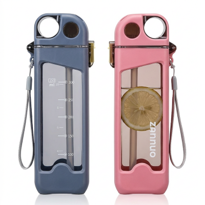 Picture of 350ml Multicolor Plastic Water Bottle, Square Cup Sports Bottle with Lockable Lid-Multicolor