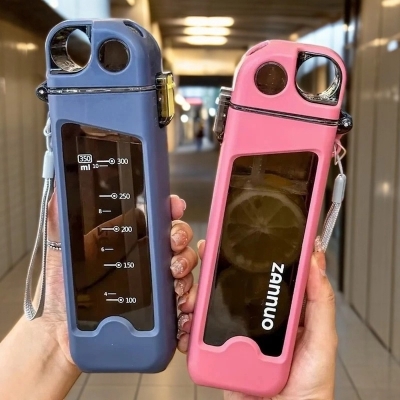 Picture of 350ml Multicolor Plastic Water Bottle, Square Cup Sports Bottle with Lockable Lid-Multicolor