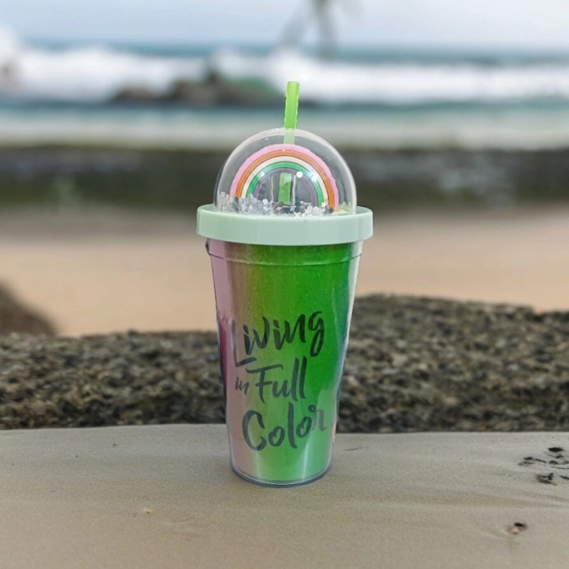 Picture of Glitter Sipper with Straw, 350 ml, Pack of 1, Green Plastic-Green