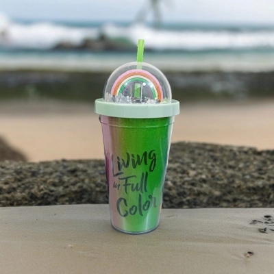Picture of Glitter Sipper with Straw, 350 ml, Pack of 1, Green Plastic-Green