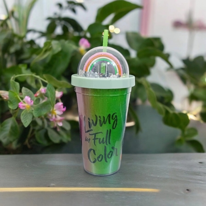 Picture of Glitter Sipper with Straw, 350 ml, Pack of 1, Green Plastic-Green