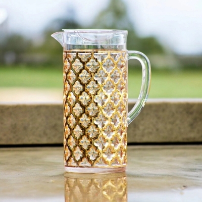 Picture of 2 Liter Golden Pattern Water Juice Jug - Eco-Friendly Acrylic, Food Grade Plastic Pitcher-Gold