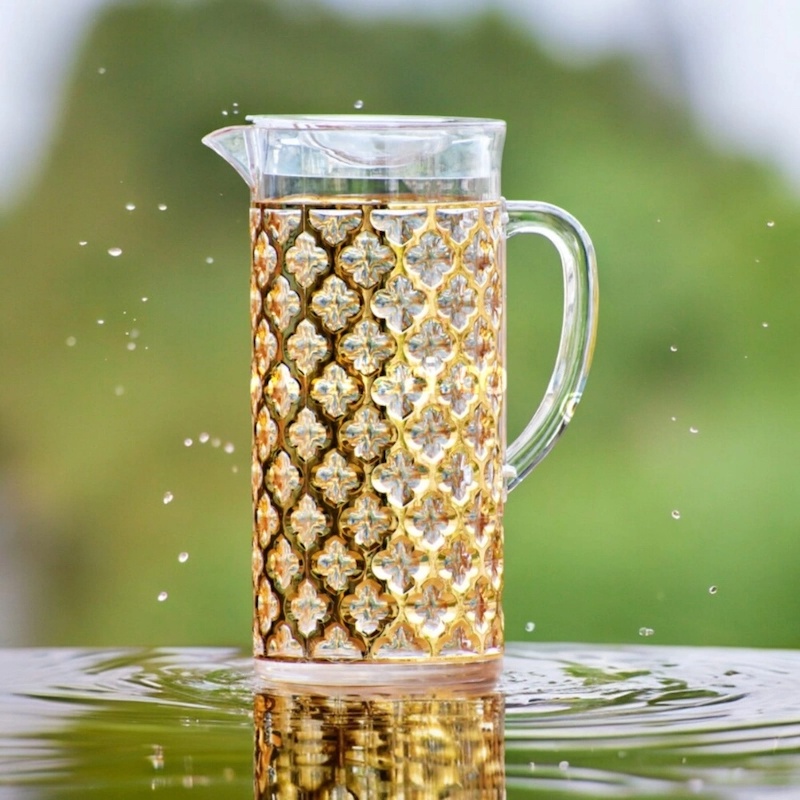Picture of 2 Liter Golden Pattern Water Juice Jug - Eco-Friendly Acrylic, Food Grade Plastic Pitcher-Gold