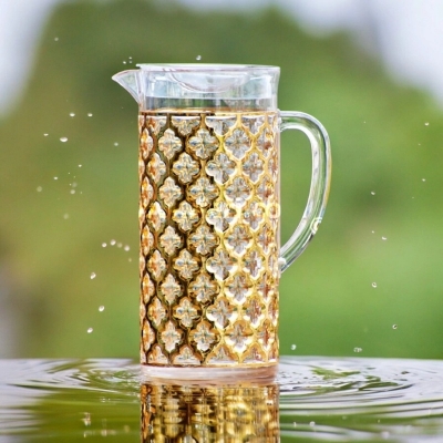 Picture of 2 Liter Golden Pattern Water Juice Jug - Eco-Friendly Acrylic, Food Grade Plastic Pitcher-Gold