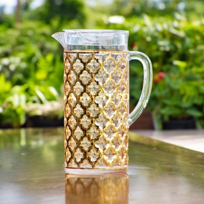 Picture of 2 Liter Golden Pattern Water Juice Jug - Eco-Friendly Acrylic, Food Grade Plastic Pitcher-Gold