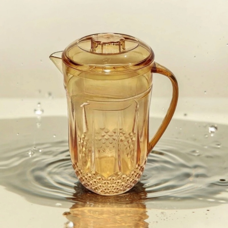 Picture of 2L Exclusive Water Jug - Transparent, Anarkoli Plastic, Golden Color Crystal, 1 Piece-Gold