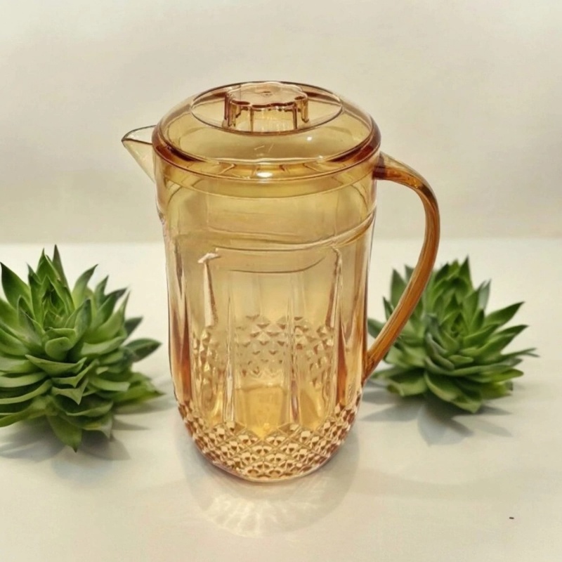 Picture of 2L Exclusive Water Jug - Transparent, Anarkoli Plastic, Golden Color Crystal, 1 Piece-Gold