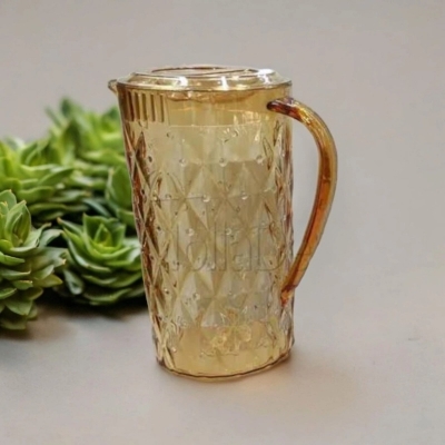Picture of 2.25L Classic Diamond Design Water Jug - Transparent Acrylic Plastic, Golden Color, 1 Piece-Gold