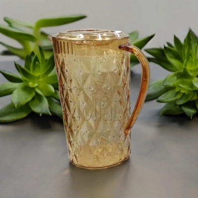 Picture of 2.25L Classic Diamond Design Water Jug - Transparent Acrylic Plastic, Golden Color, 1 Piece-Gold
