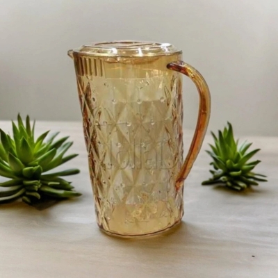 Picture of 2.25L Classic Diamond Design Water Jug - Transparent Acrylic Plastic, Golden Color, 1 Piece-Gold